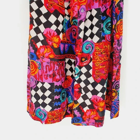 VTG 90s Carole Little Sport Silk Colorful Abstract Maximalism Midi Skirt Size 6 - Picture 7 of 8